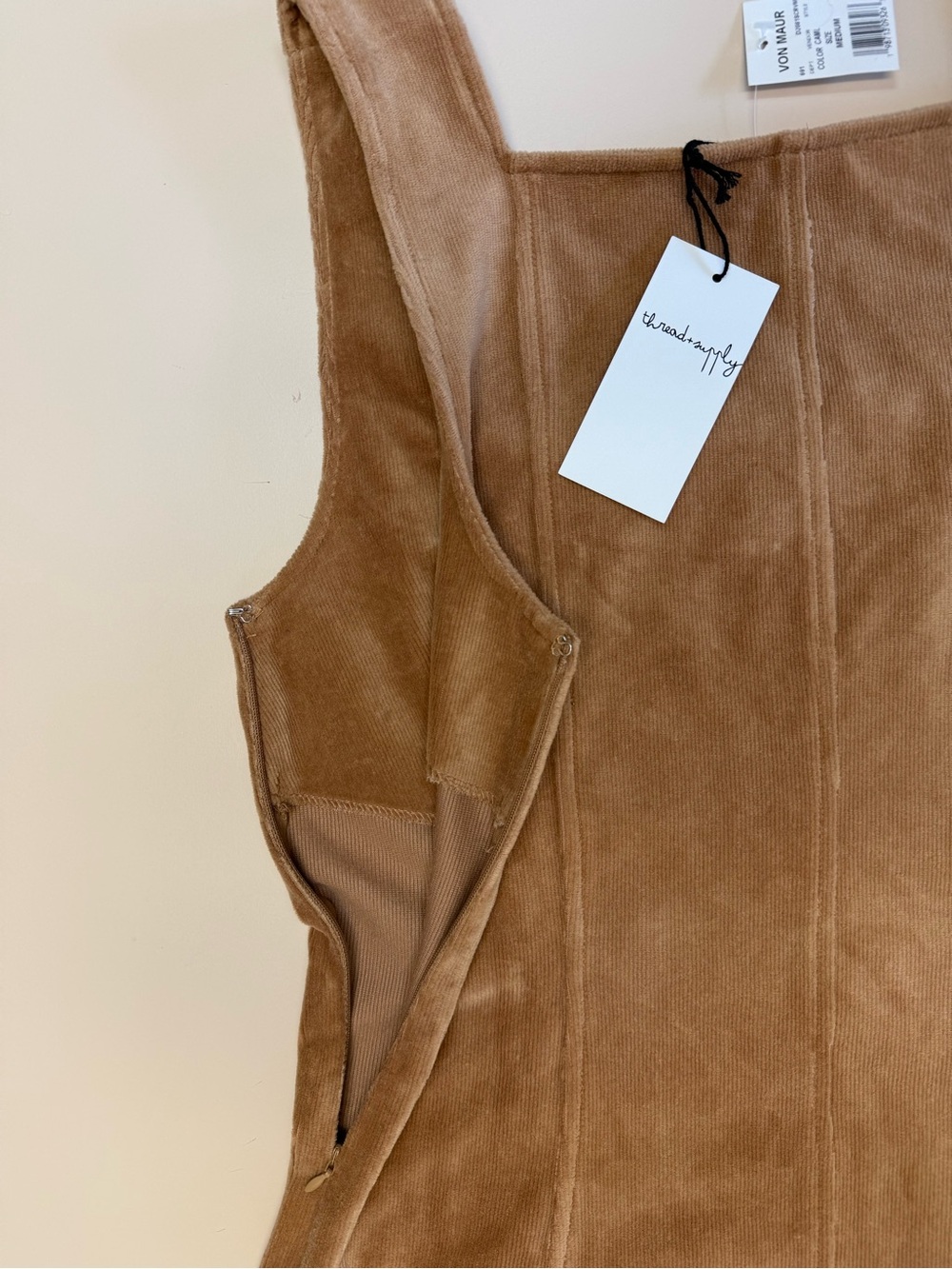 Thread & Supply Camel Corduroy Square Neck Mini Dress - Picture 5 of 6